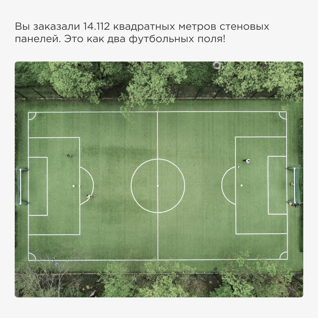 футбольное поле как сравнение объема заказанных стеновых панелей