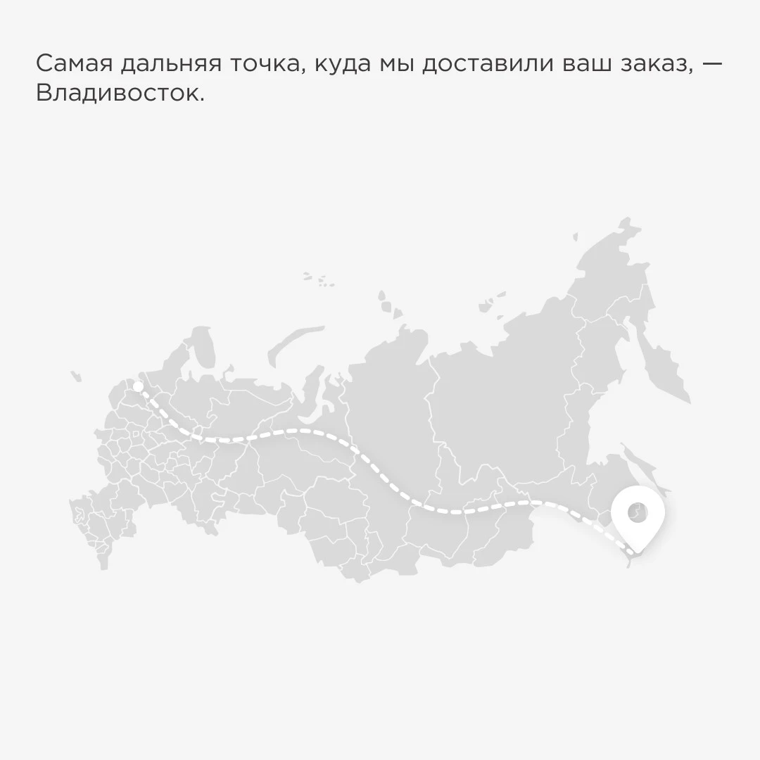 карта России с маршрутом доставки заказа до Владивостока